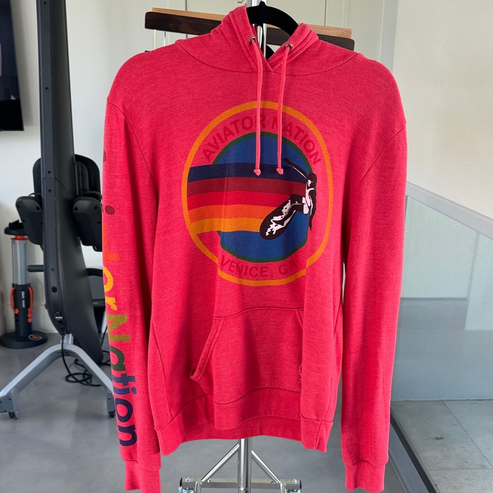 Aviator Nation Bright Red Hoodie with Multicolor Logo